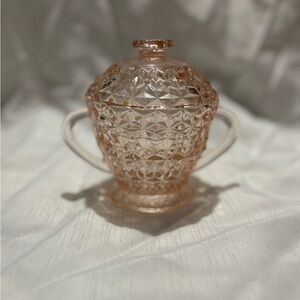Vintage Pink Depression Glass Sugar Bowl with Handles